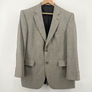 Jos A Bank 42R Houndstooth Wool Silk‎ Blazer Sport Coat Mens Brown Tan